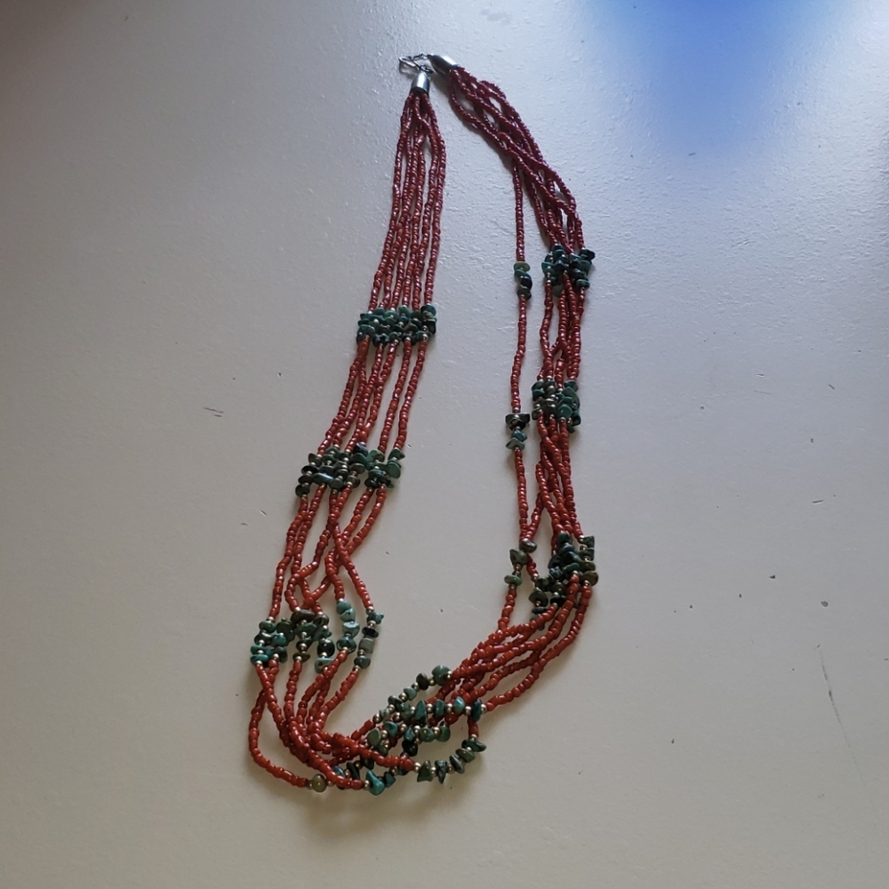 Navajo Turquoise And Spiny Oyster Necklace